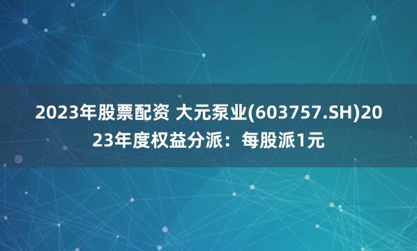 2023年股票配资 大元泵业(603757.SH)2023年度权益分派：每股派1元